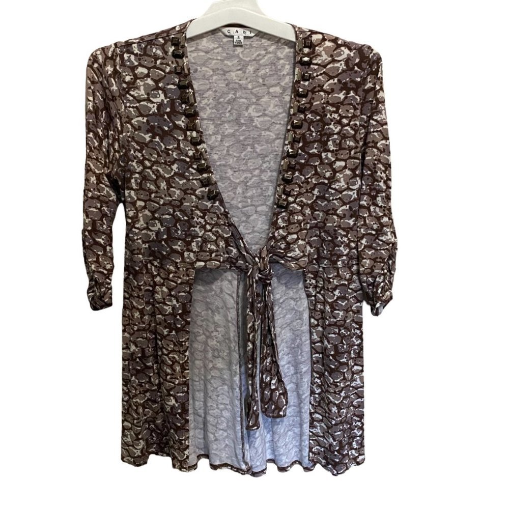 CAbi Style #907 Women Small Cobblestone Open Front Front Tie Tunic Cardigan